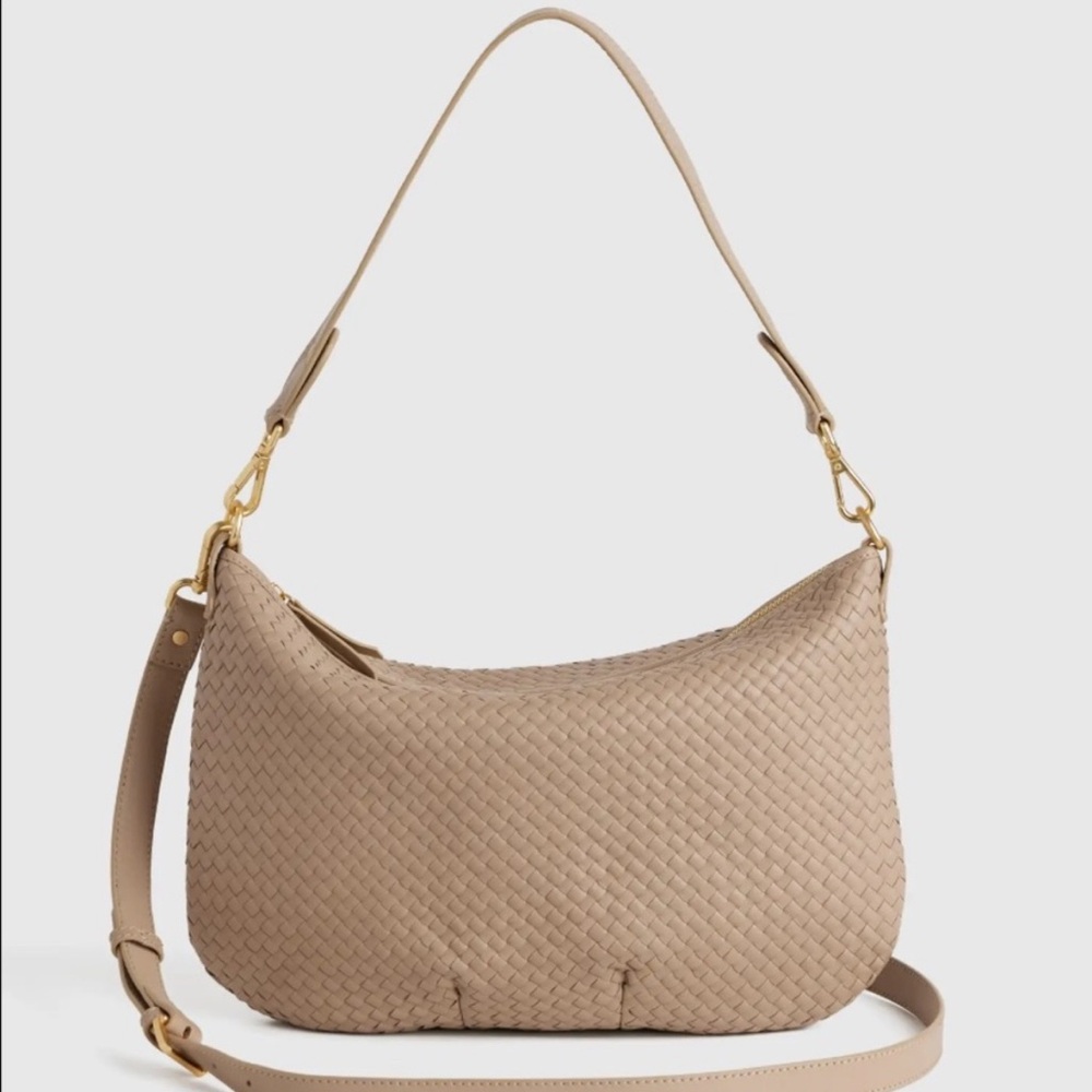 QUINCE Italian Leather Convertible Crescent Handwoven Shoulder Bag